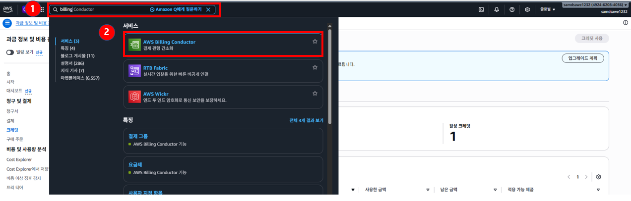 상단 검색창에 Billing 검색